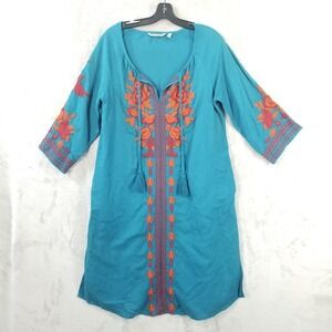 Soft Surroundings Midi Dress Women S Blye Embroidered Linen Cotton Kaftan Lounge